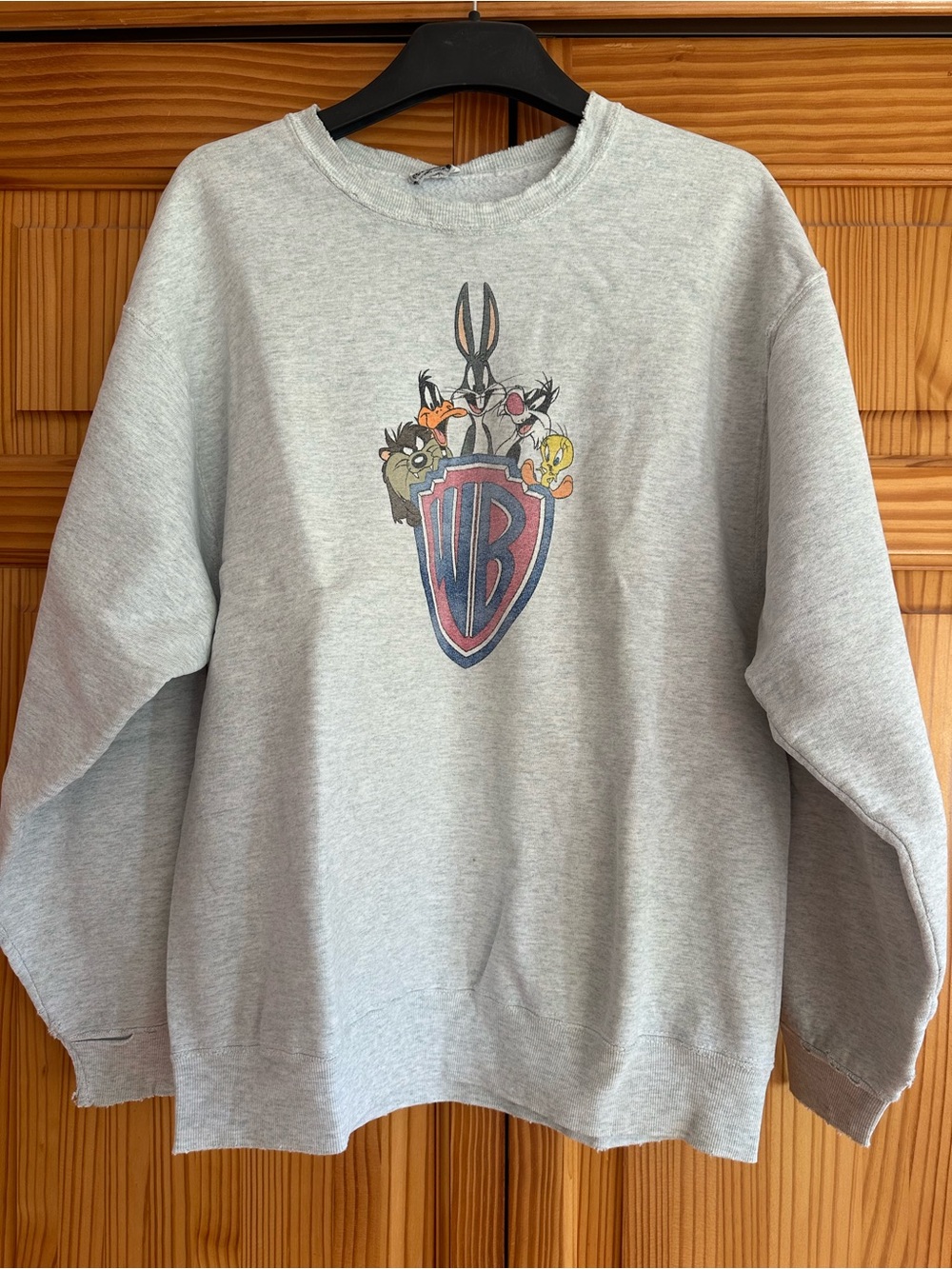 Vintage Warner Bros. Light Gray Crewneck Sweatshirt Looney Tunes Graphic Large